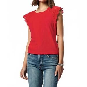 NEW ANOTHER LOVE eve eyelet sleeve top - plus in red